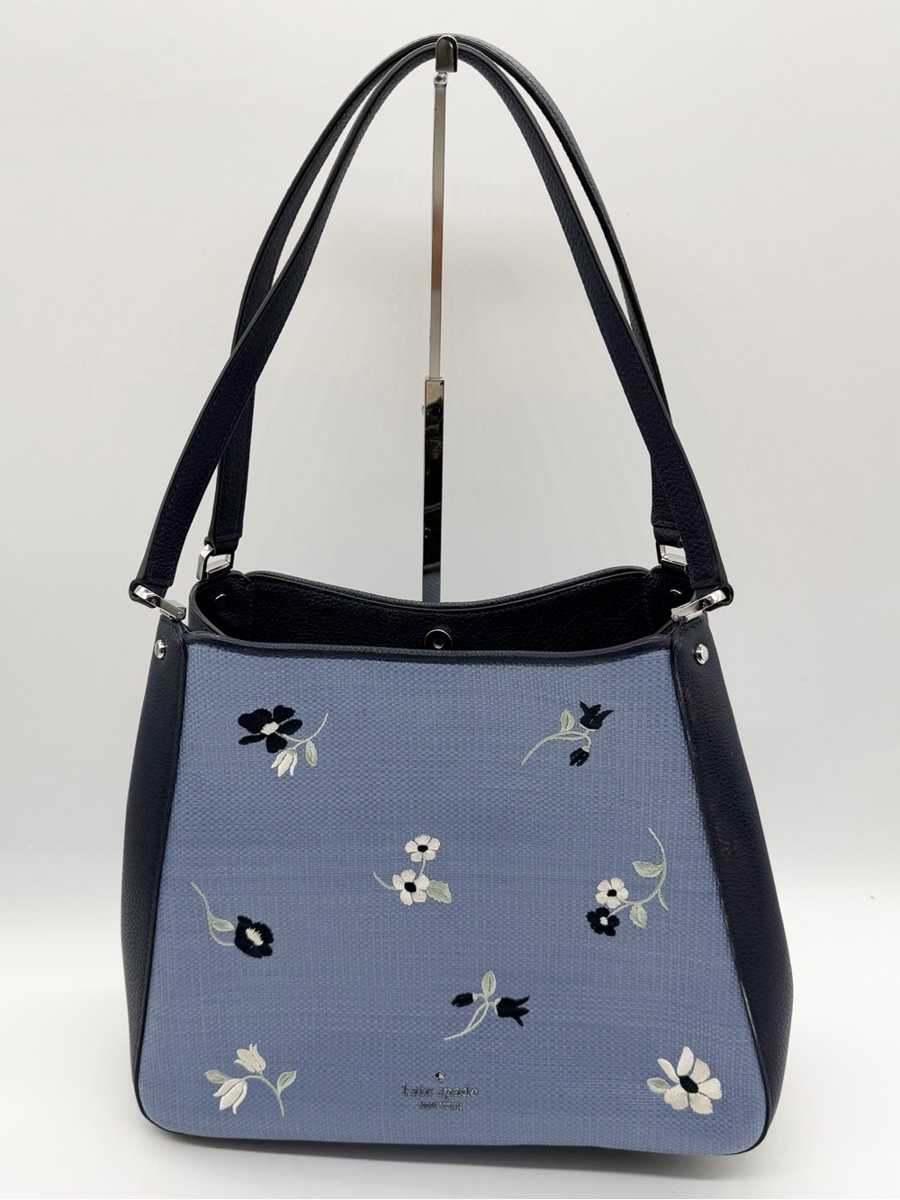 Kate Spade Leila Floral Embroidered Med Triple Compartment Shoulder Bag Indigo